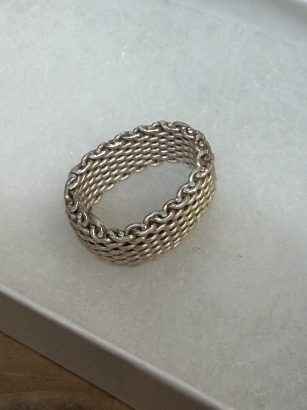 Vintage Tiffany & Co 925 Sterling Mesh Ring Size 6